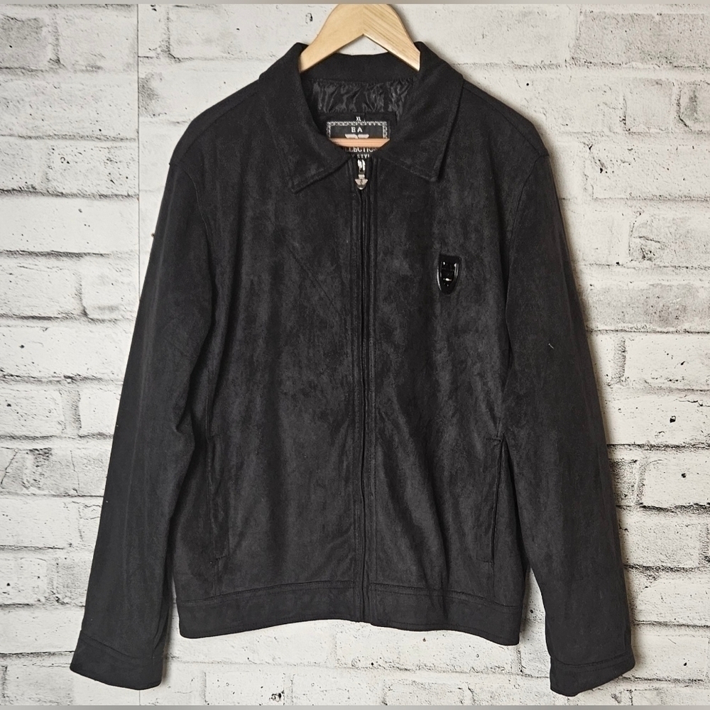 EA Collection Italy Faux Suede Black Bomber Jacket Men’s XL Zip Coat